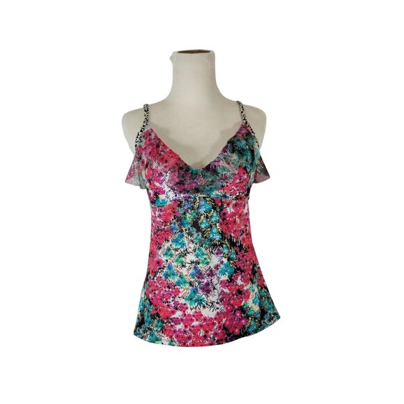 Kenneth Cole Reaction Women's Floral Print Bathing Suit Top Only With Ruffle Tri - Picture 11 of 11